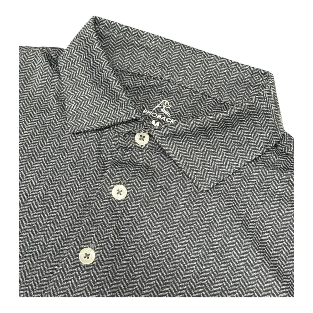 Rhoback M Black Gray Chevron Herring Bones Polo Shirt Athleisure Relax Golf - Picture 8 of 10